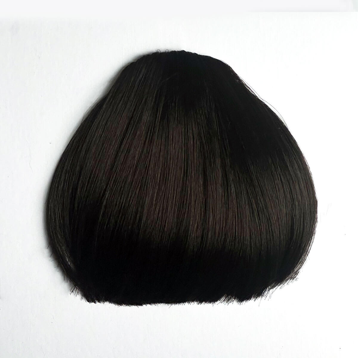 Black hairpiece on a white background. Clip-in fringe hairpiece/clip-in bangs, thick, straight retro rockabilly style: Ida dark brown 4