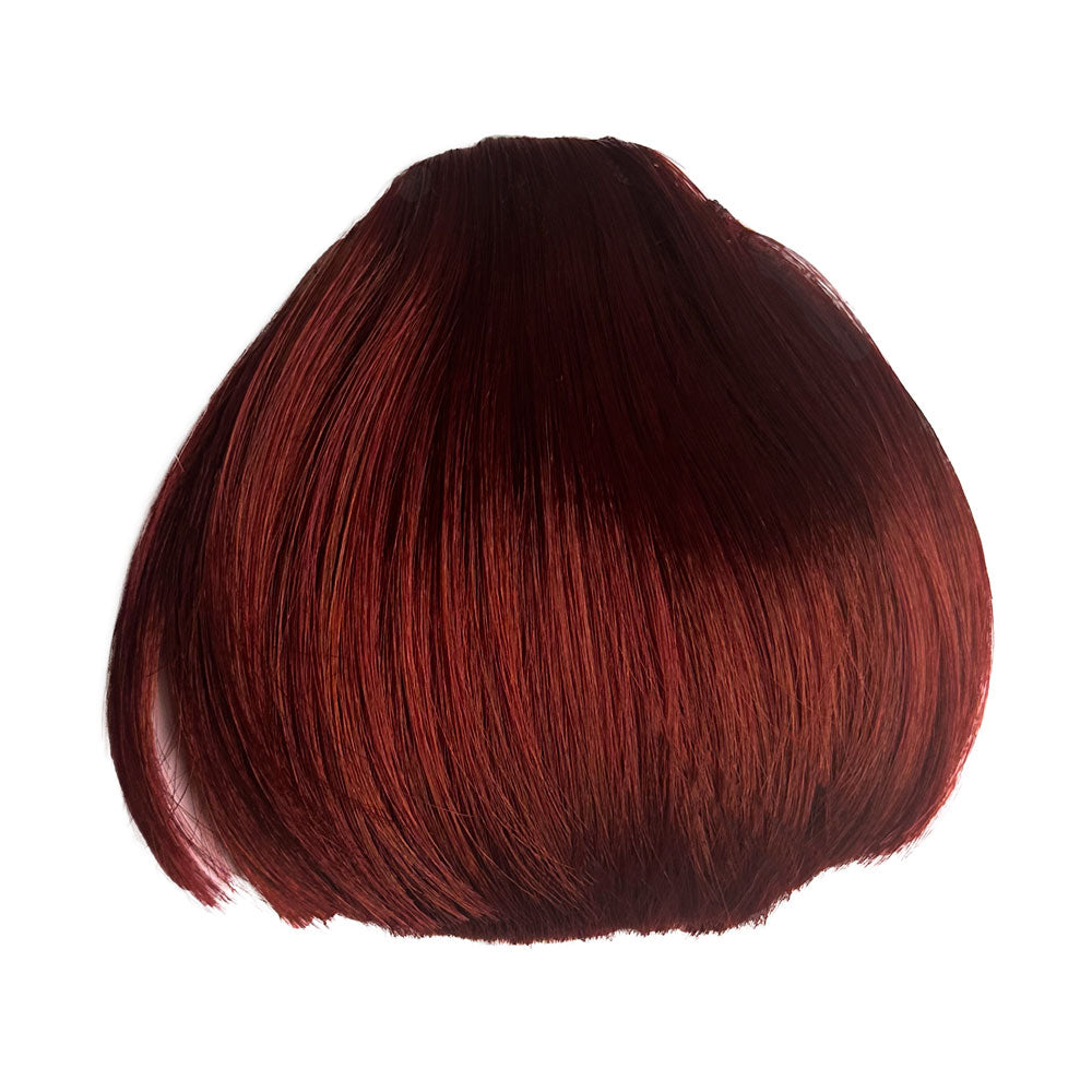Clip-in fringe hairpiece/clip-in micro-bangs, thick, straight retro rockabilly style: Ida copper cherry red 35039