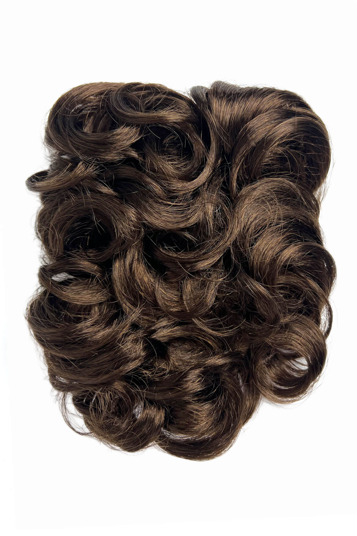 Brown hairpiece with curls on a white background. Hair poodle clip-in hairpiece bun vintage style 1950s: Lucille chestnut brown 8