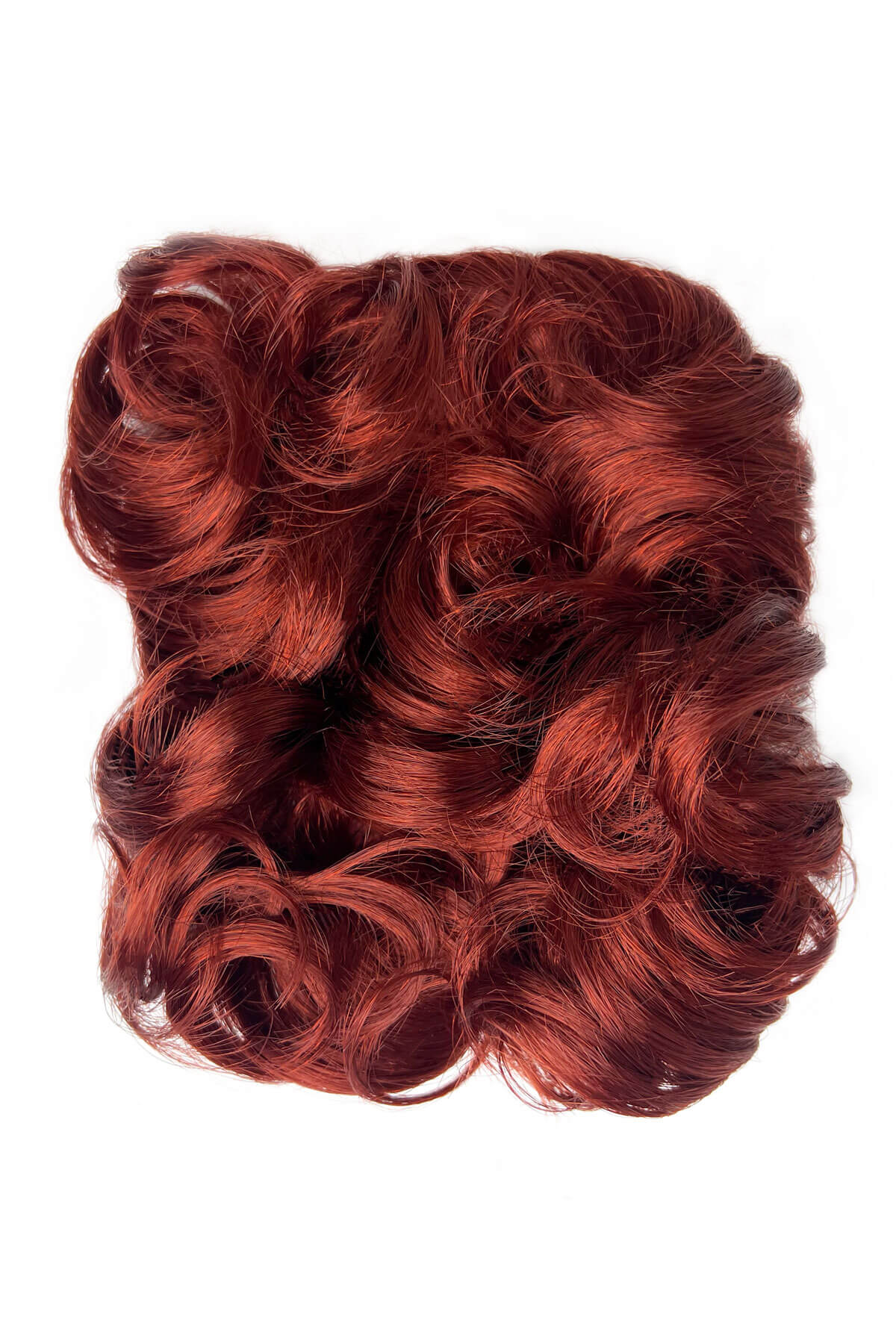 Red hairpiece with curls on a white background. Hair poodle clip-in hairpiece bun vintage style 1950s: Lucille copper red 130