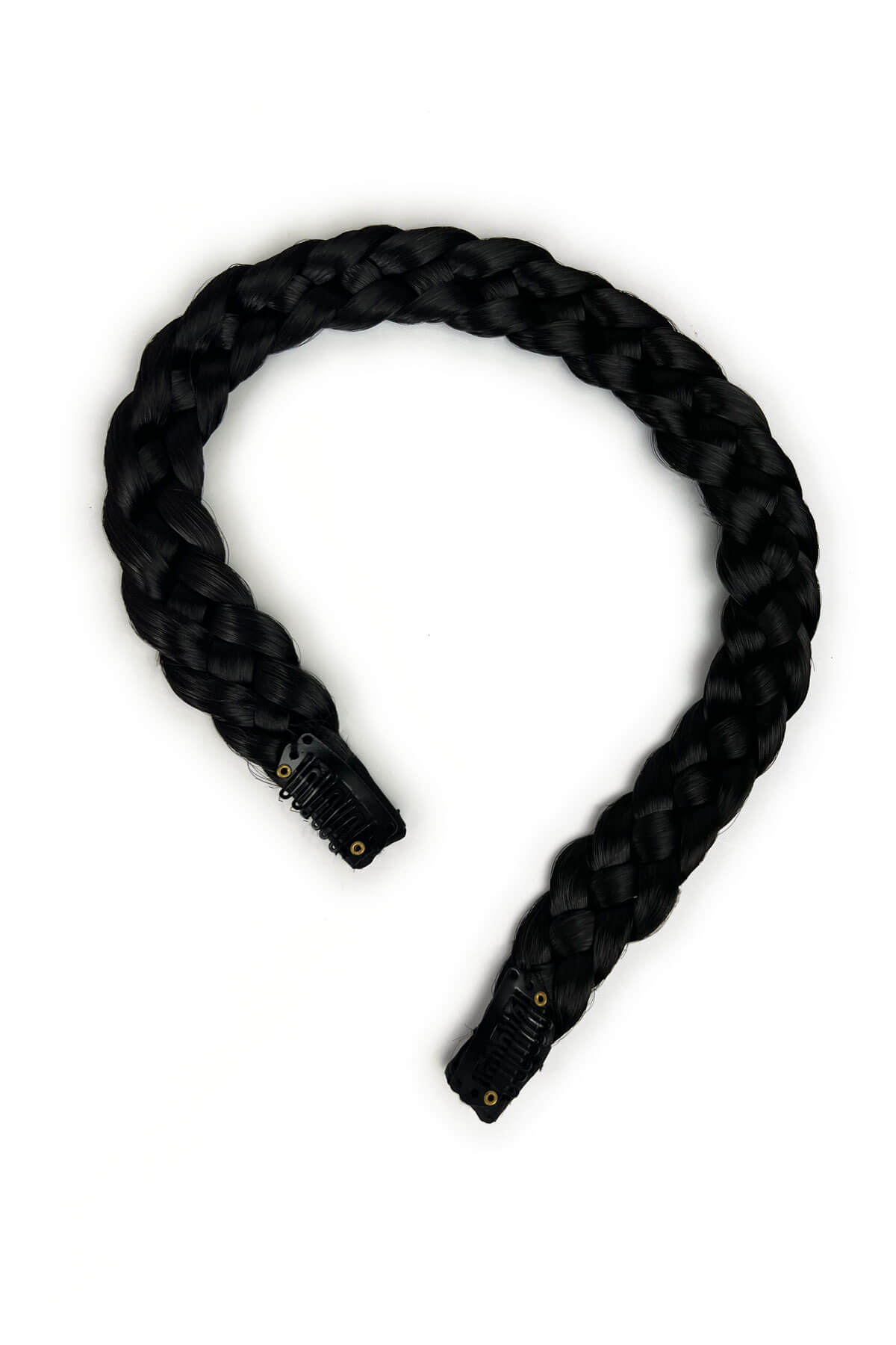 Black braided hairband on a white background. Plaited hairband: Martina black 1B