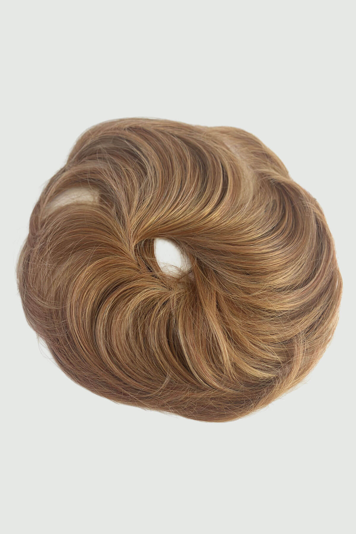 Brown hair bun on a white background. Scrunchie bun hairpiece, easy updo messy bun: Betsy light brown 27