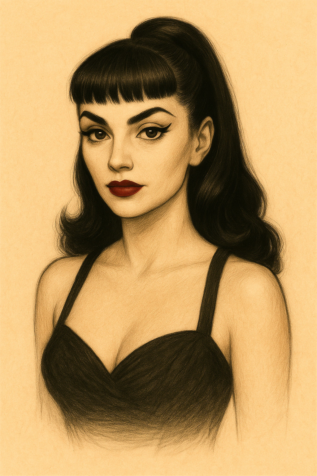 Illustration of a woman with a vintage hairstyle on a beige background