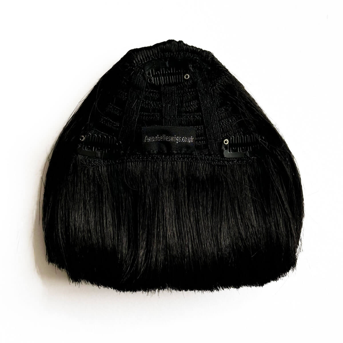 Clip-in fringe hairpiece/clip-in bangs, thick, straight retro rockabilly style: Ida chestnut black 1B