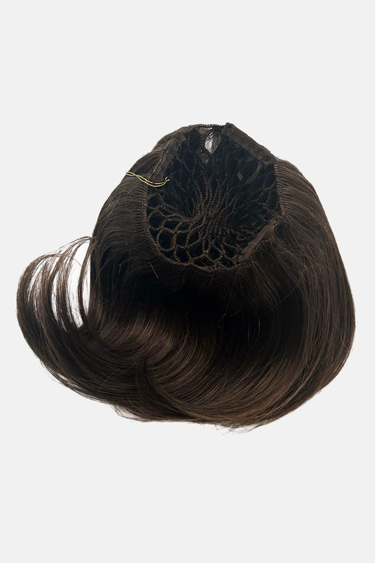 Brown hair extension on a white background. Beehive hairpiece hair height booster, Flexihair: Pixi chocolate brown 6