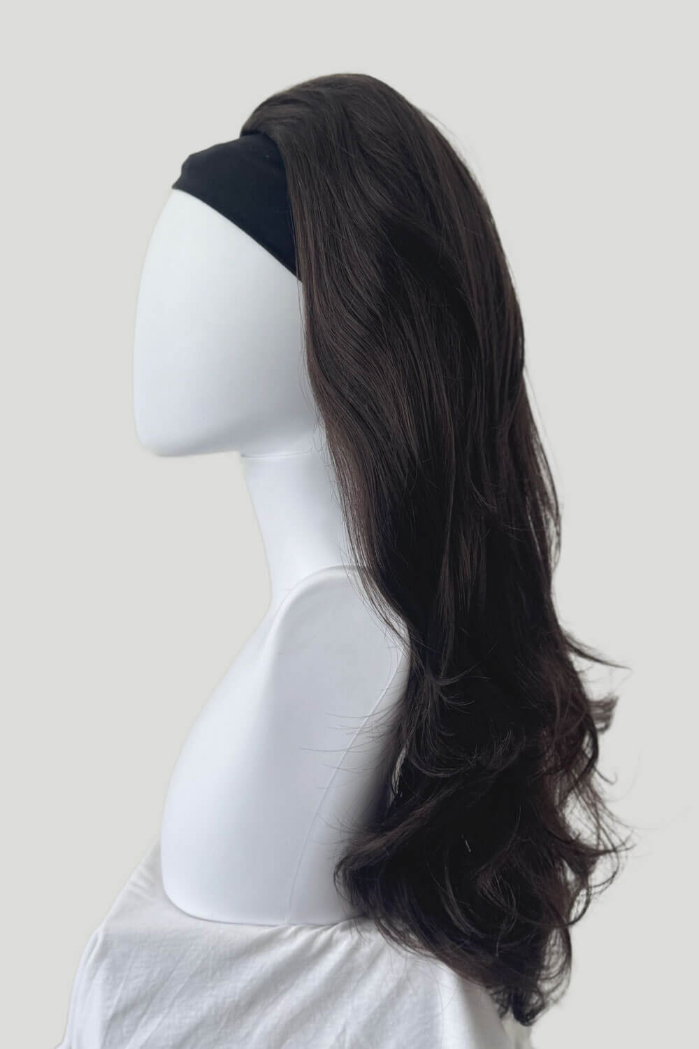High crown long, wavy half wig and volume ring: Bardot chocolate brown 6