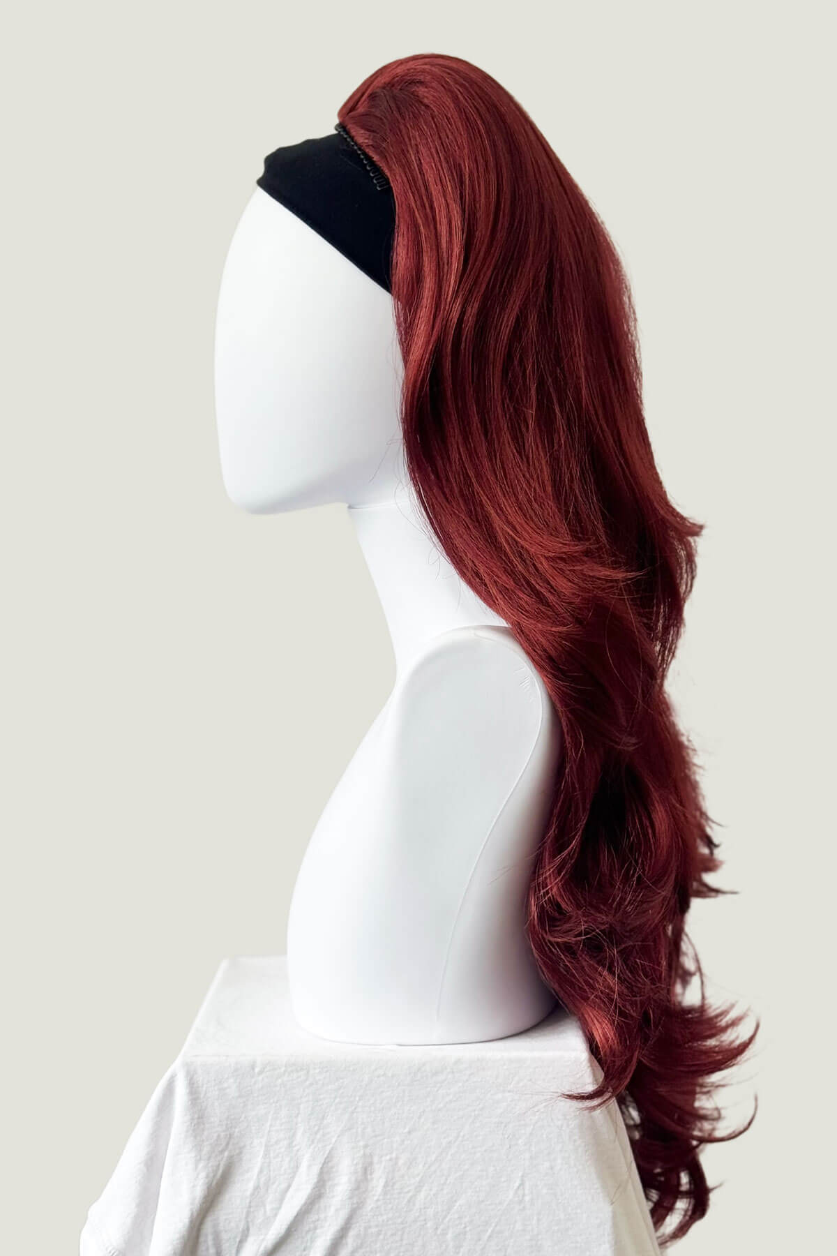 High crown long, layered half wig and volume ring: Helena. copper and cherry red 350-39
