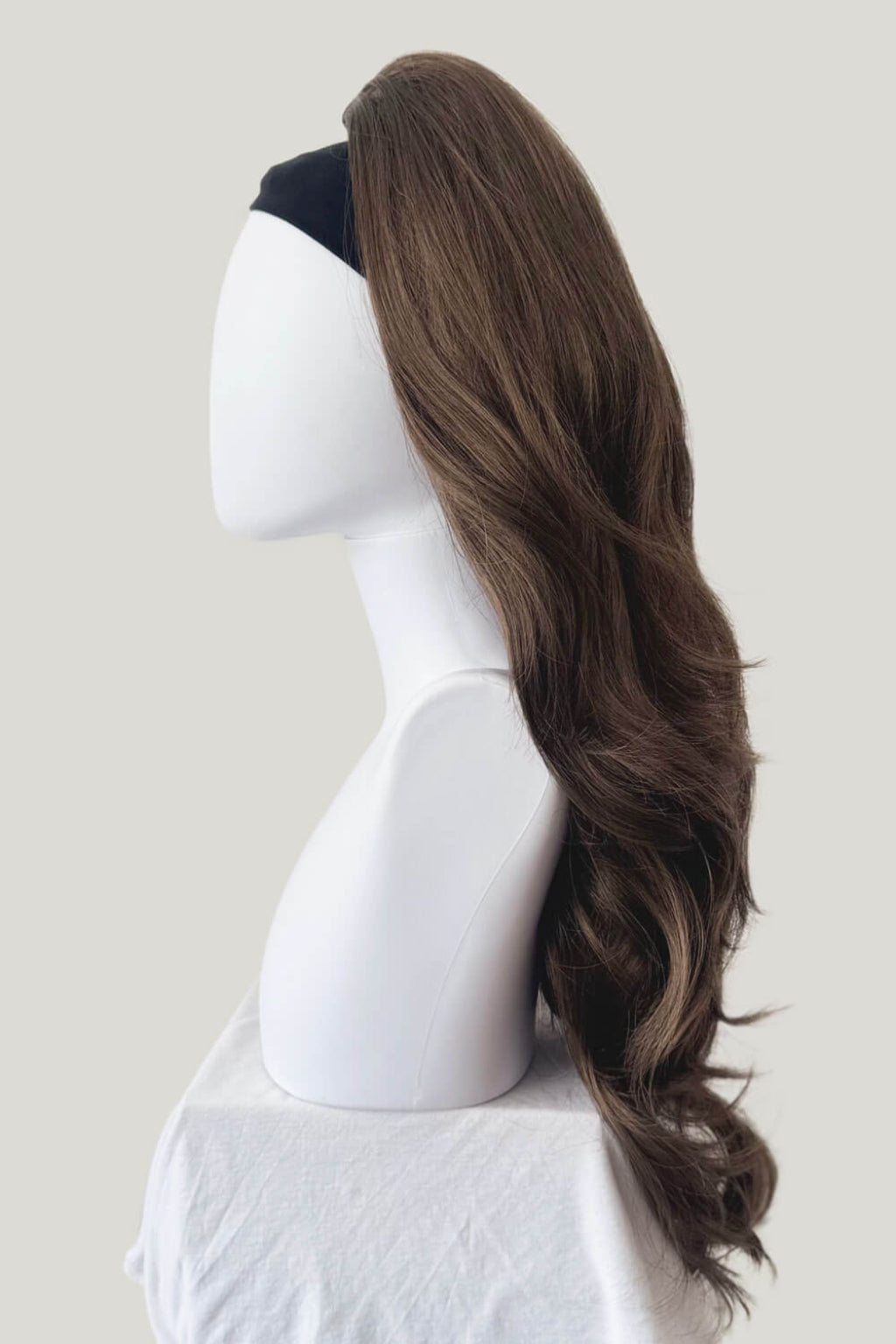 High crown long, wavy half wig and volume ring: Bardot mocha brown 10