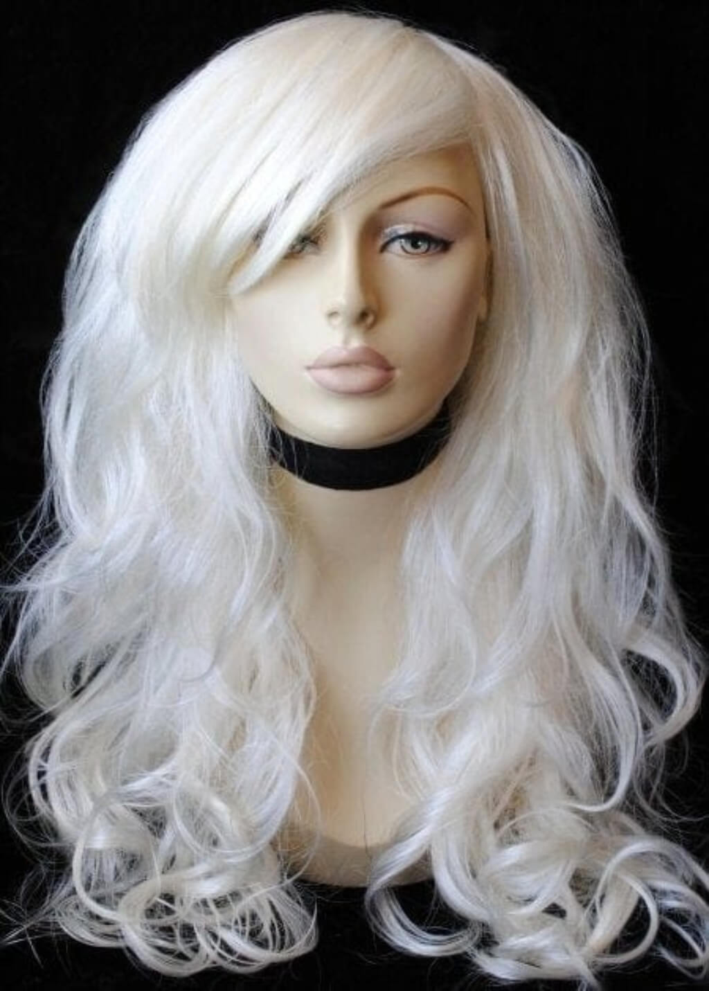 synthetic wig Light blonde wig with big loose curls, extra long: Eva platinum blonde 1001