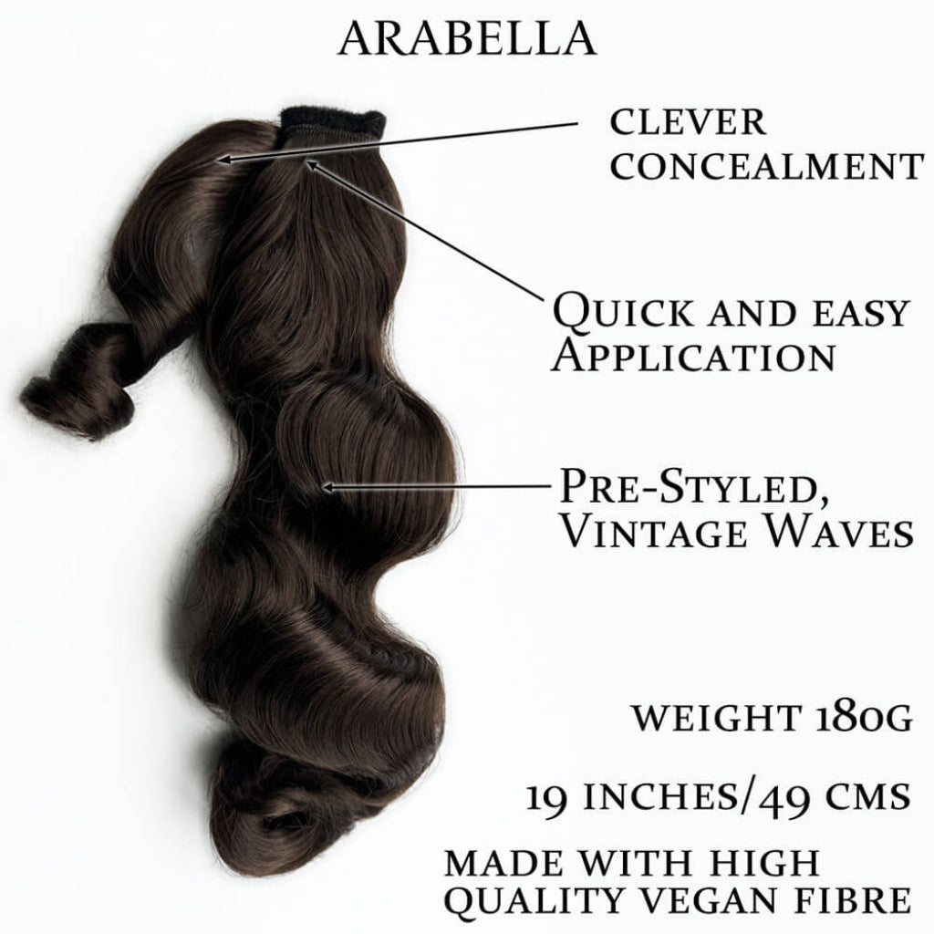 Retro style ponytail hairpiece, long with vintage waves: Arabella dark chocolate brown 6
