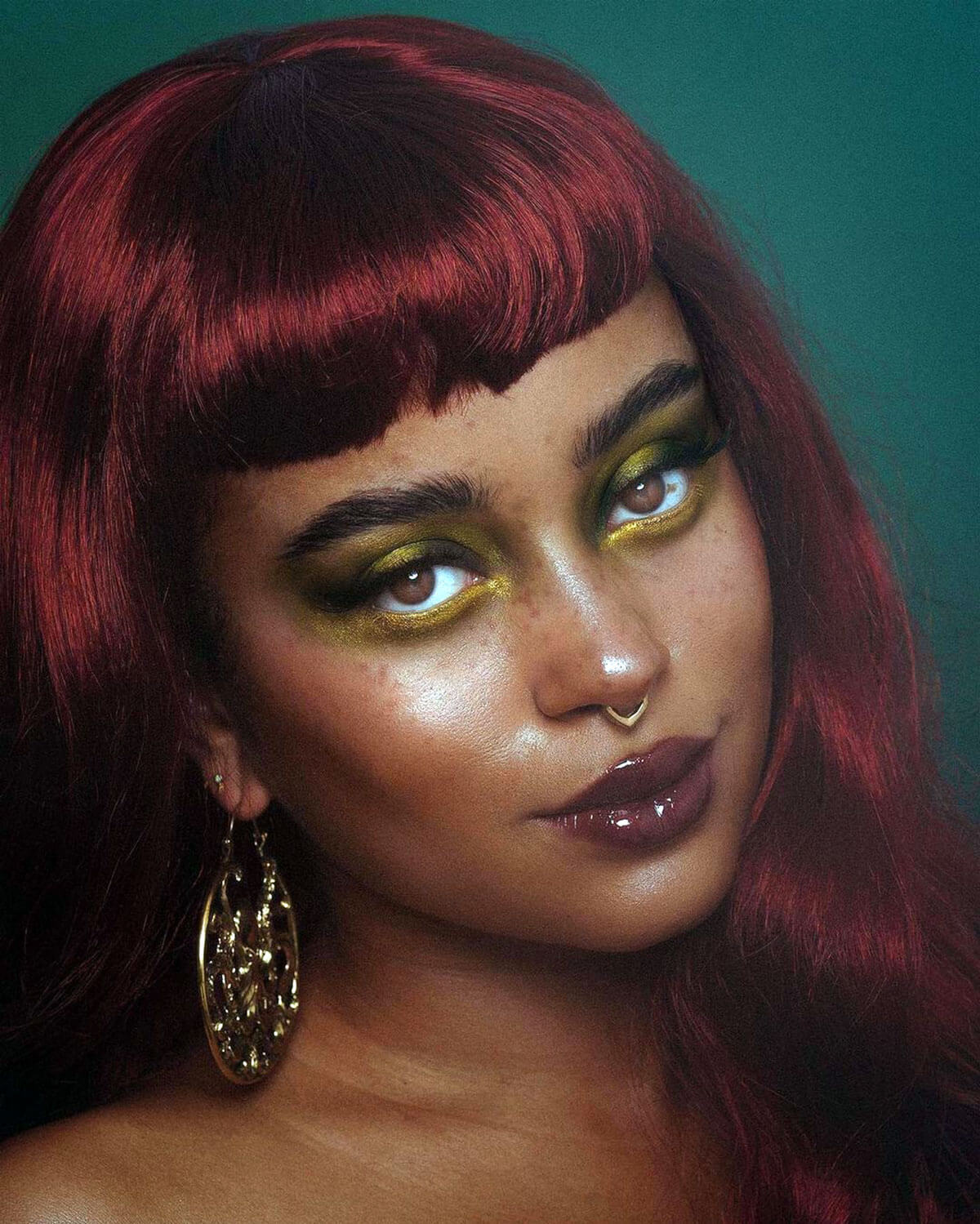 Long copper red 1950s pinup style wig, gently wavy with short fringe: Josefina