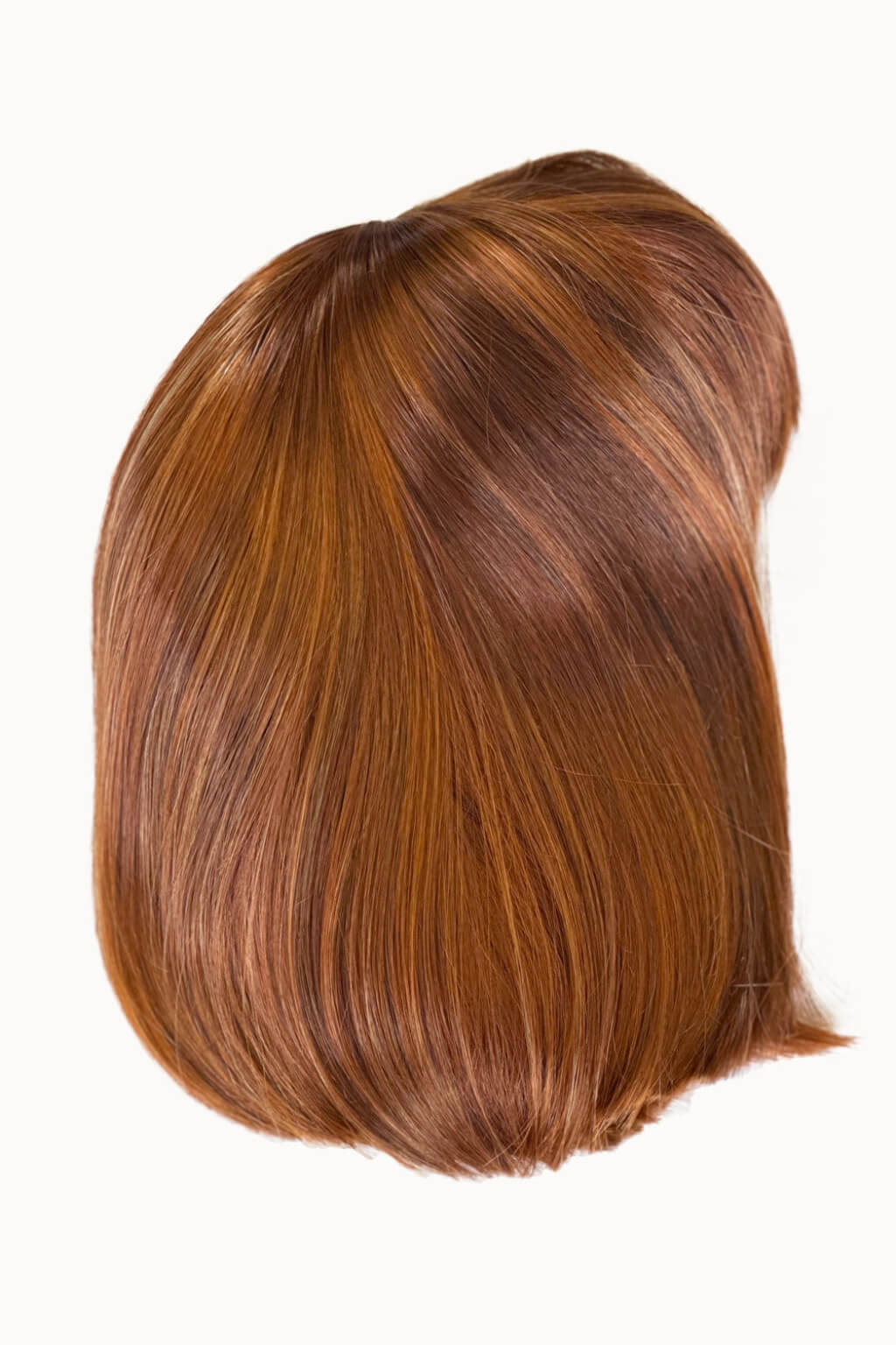 Copper/auburn Wig on a white background. Copper red, auburn wig, bob style: Siren GFire