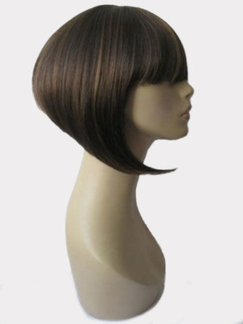 Chocolate brown inverted bob wig with blonde highlights: Keira