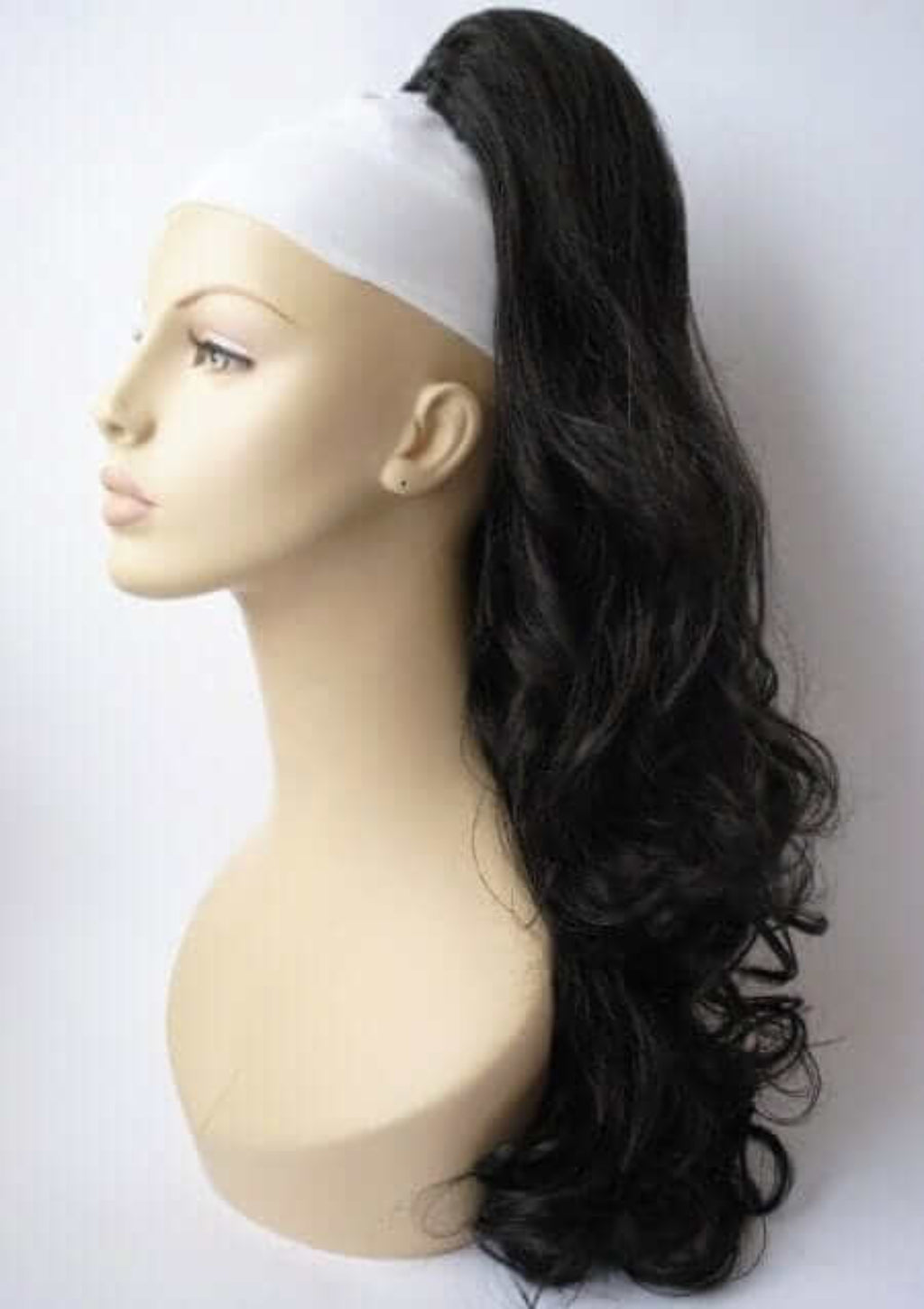 Extension clip on long ponytail hairpiece, curly: Sara black 1B