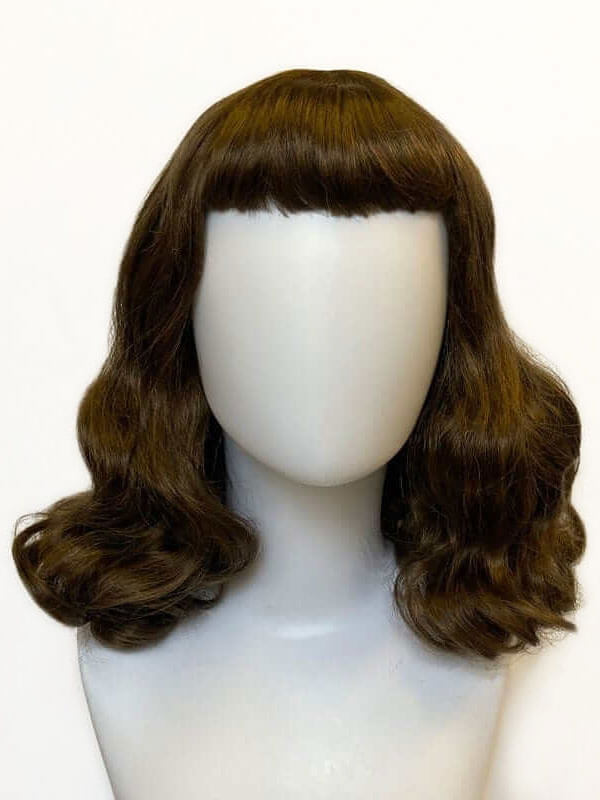 Medium brown pinup style wig, curled with short fringe: Carolina brown 10