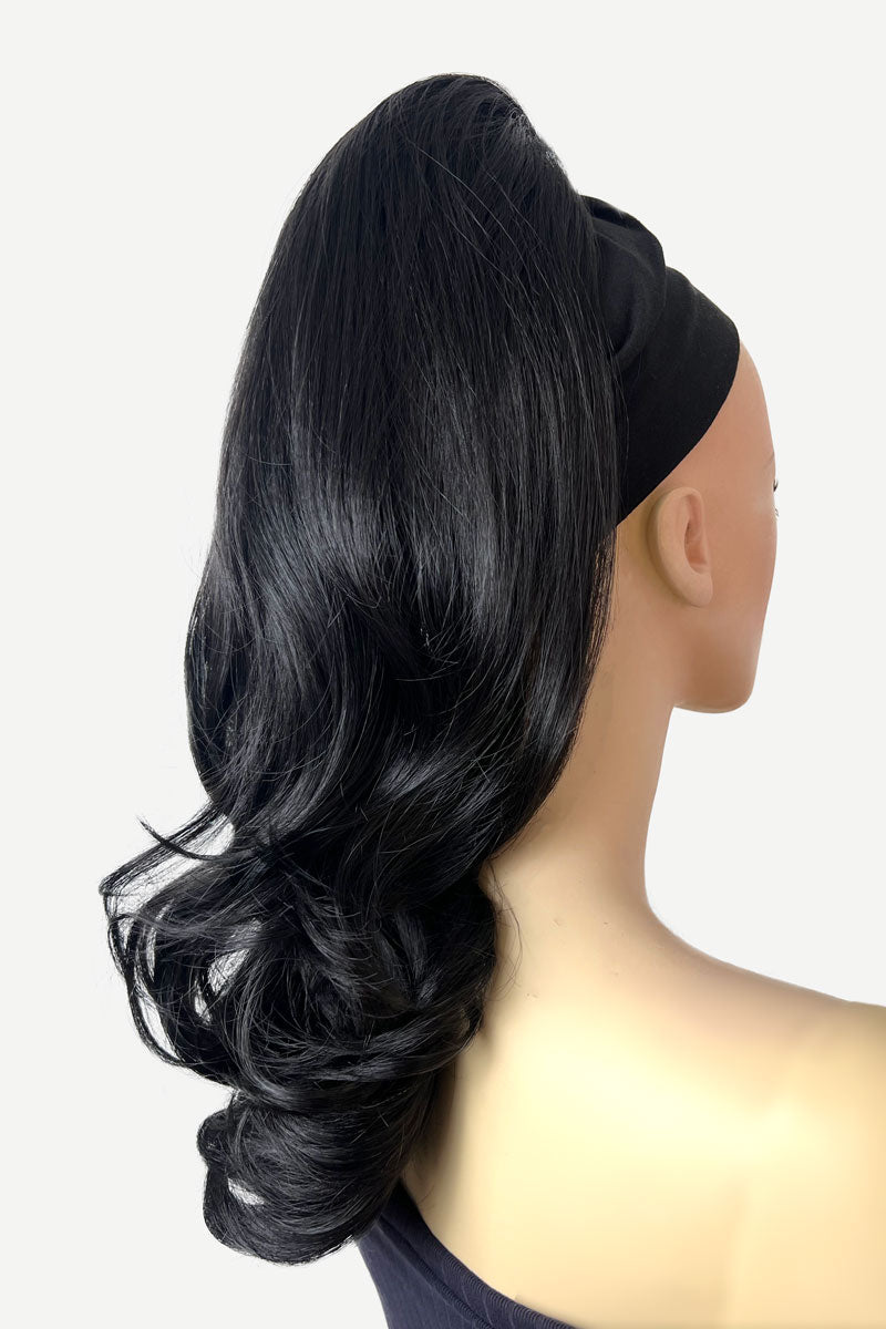 Ponytail hairpiece extension, layered with waves: Elsa black 1B