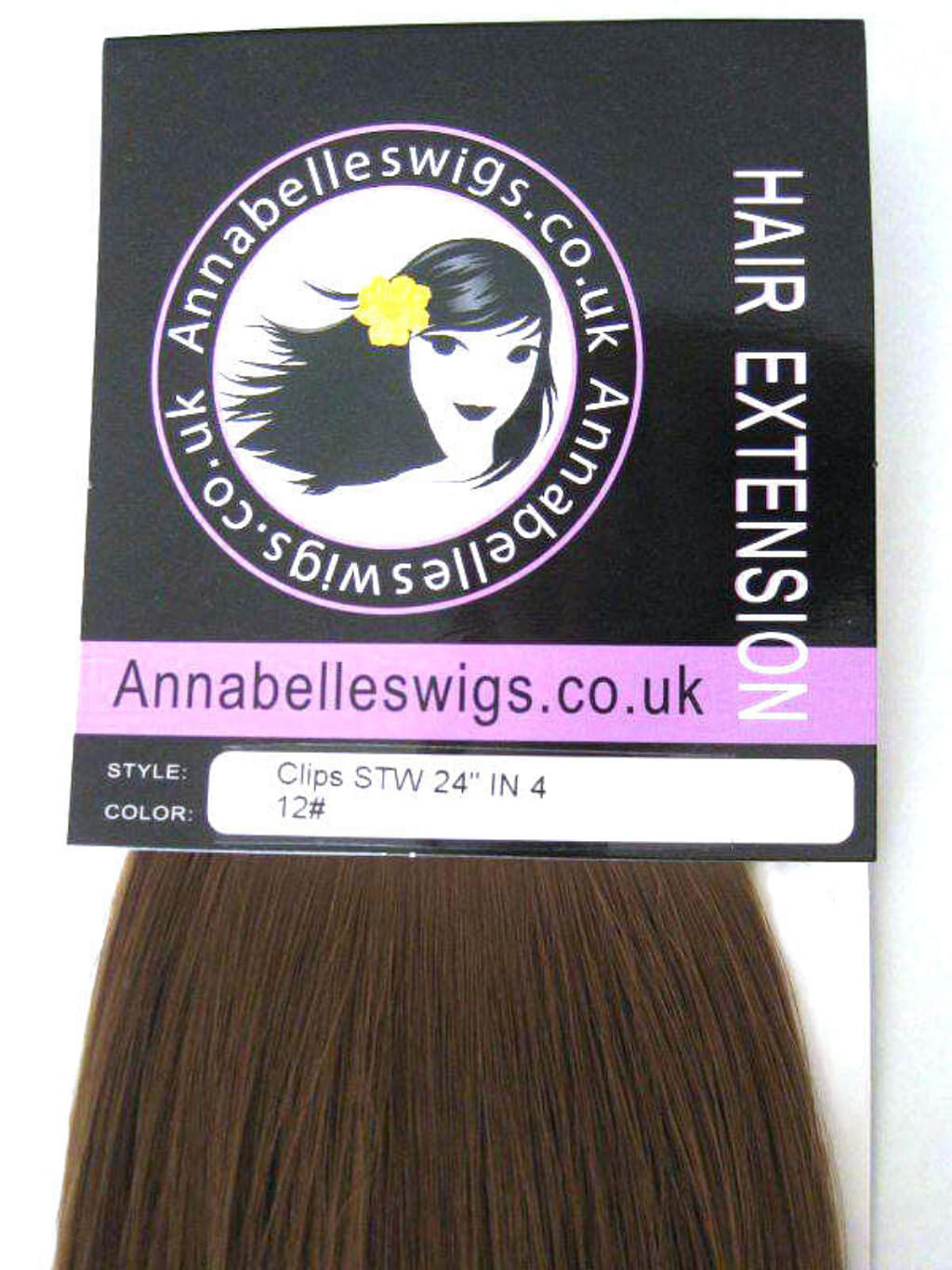 Clip-in hair extensions, straight, 6 piece, full head, 150g, 24 inches long. Colour light brown 12
