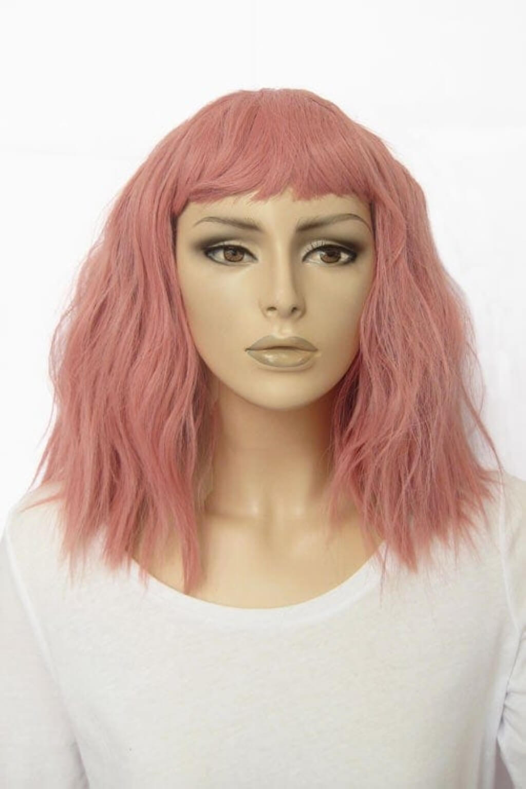 Dusty pink long wavy bob wig (LOB) with textured waves: Fearne 