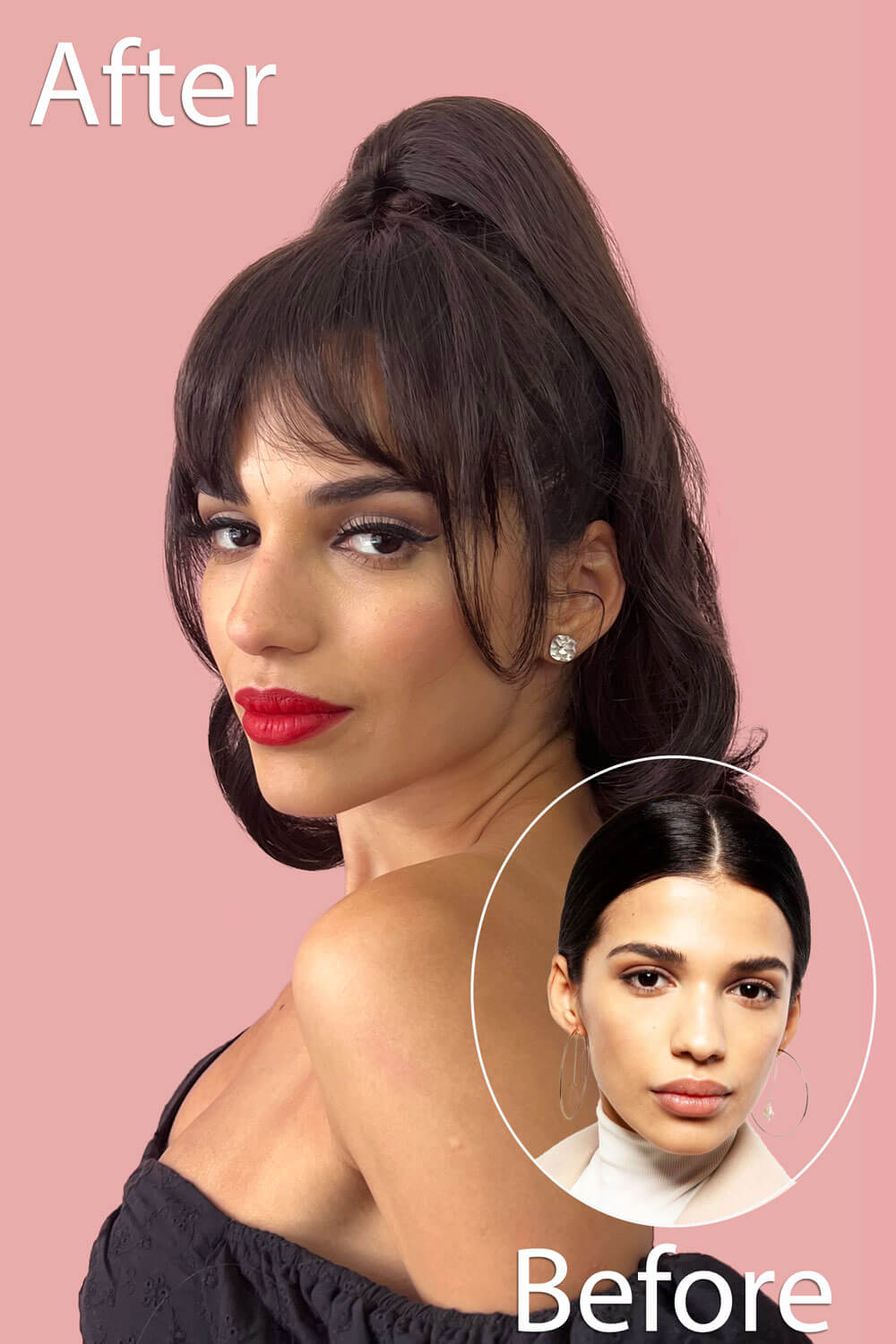 Clip in fringe hairpiece/clip-in bangs, gently feathered with face framing whisps: Delia dark brown 4