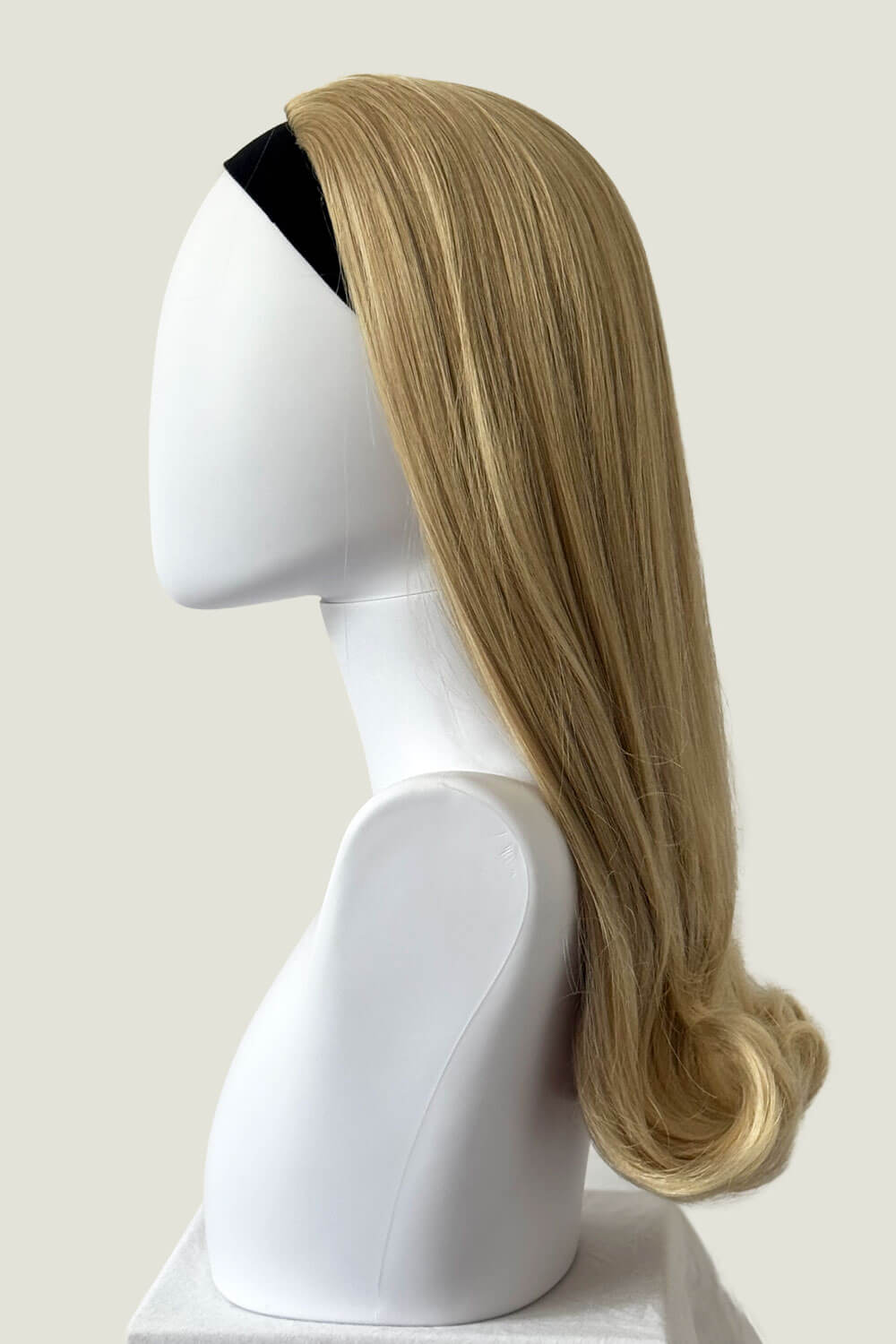 1960s Retro high crown, half wig hairpiece, long with hair flip: Priscilla blonde 613T24