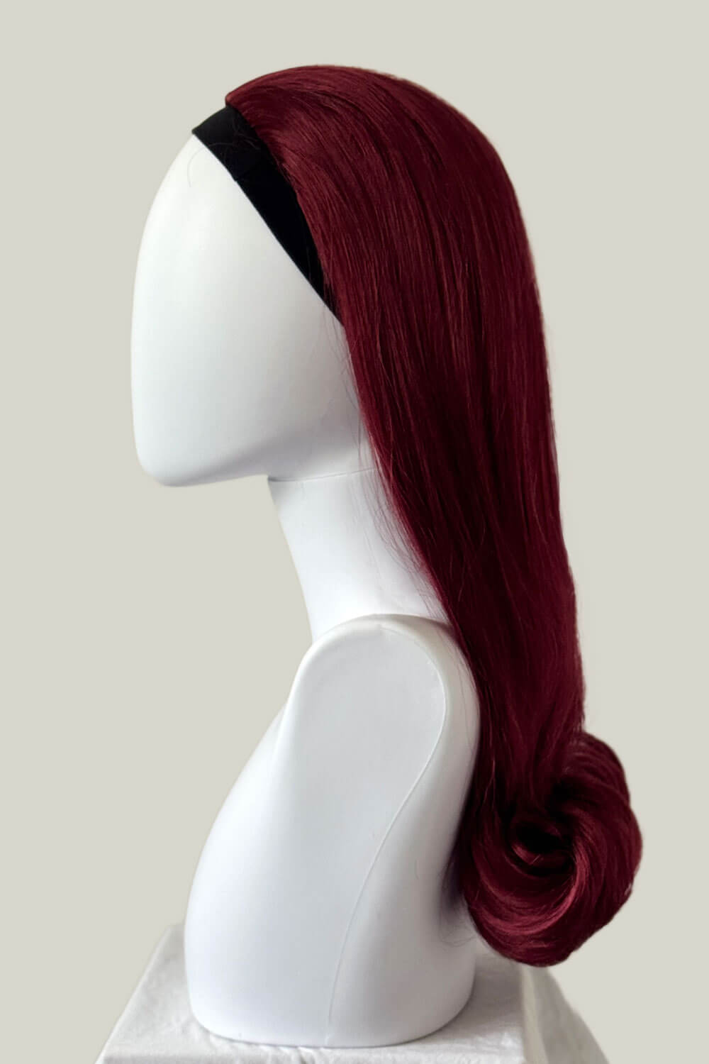 1960s Retro high crown, half wig hairpiece, long with hair flip: Priscilla cherry red 39