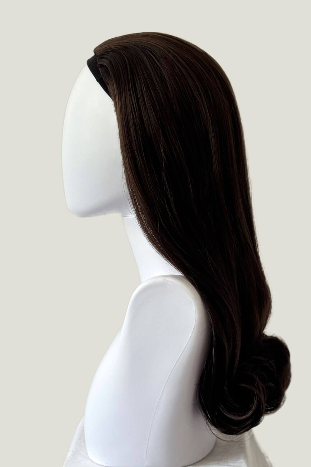 1960s Retro high crown, half wig hairpiece, long with hair flip: Priscilla chocolate brown 6