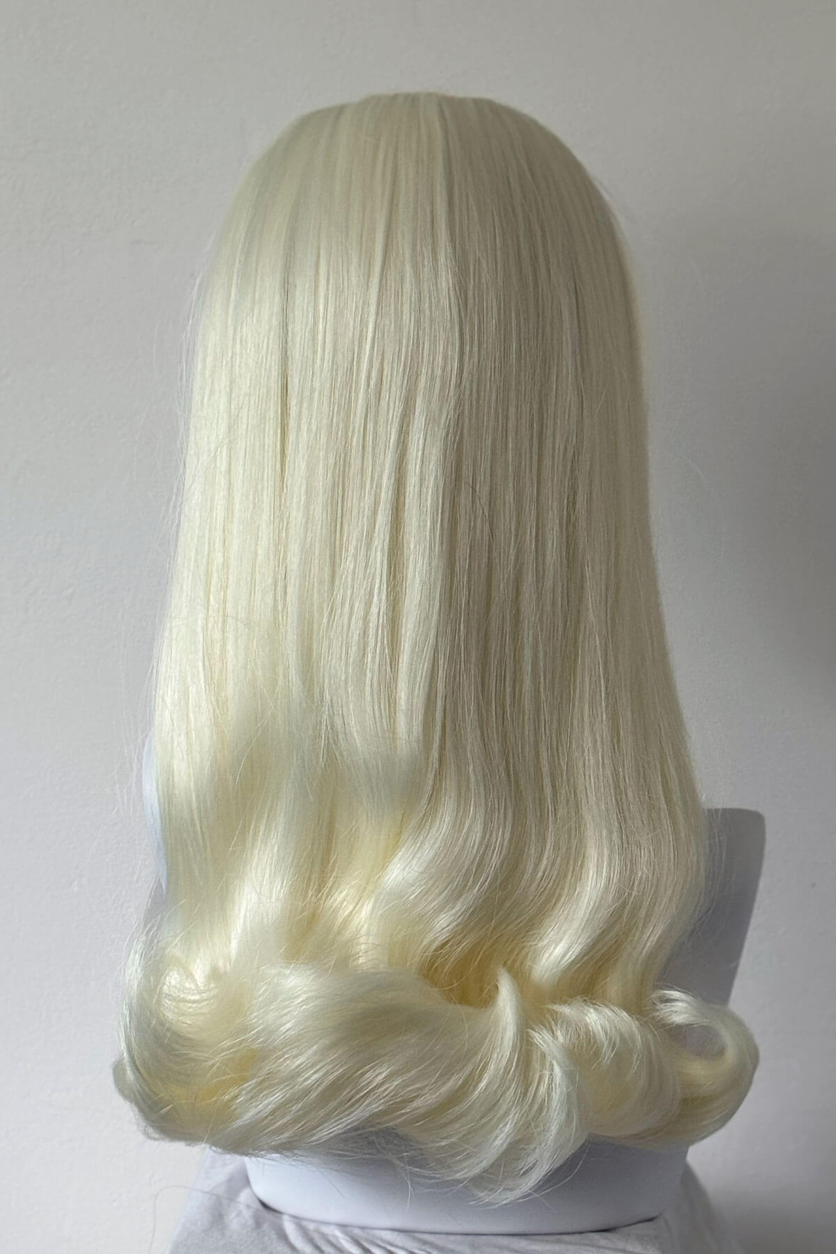 1960s Retro high crown, half wig hairpiece, long with hair flip: Priscilla platinum blonde 1001