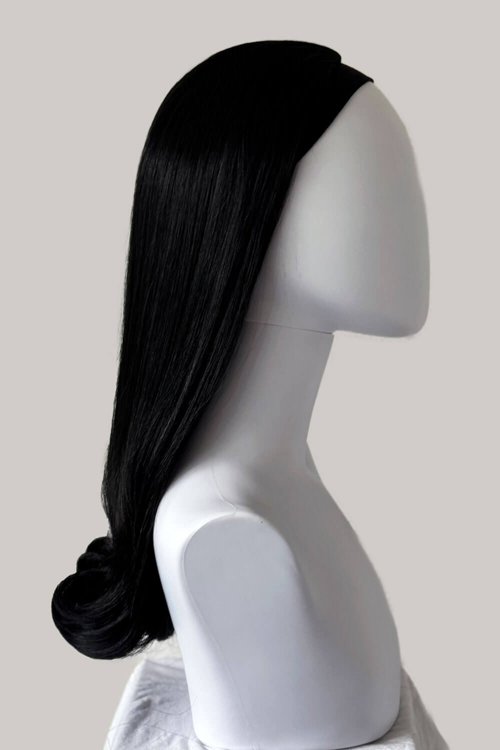 1960s Retro high crown, half wig hairpiece, long with hair flip: Priscilla black 1b
