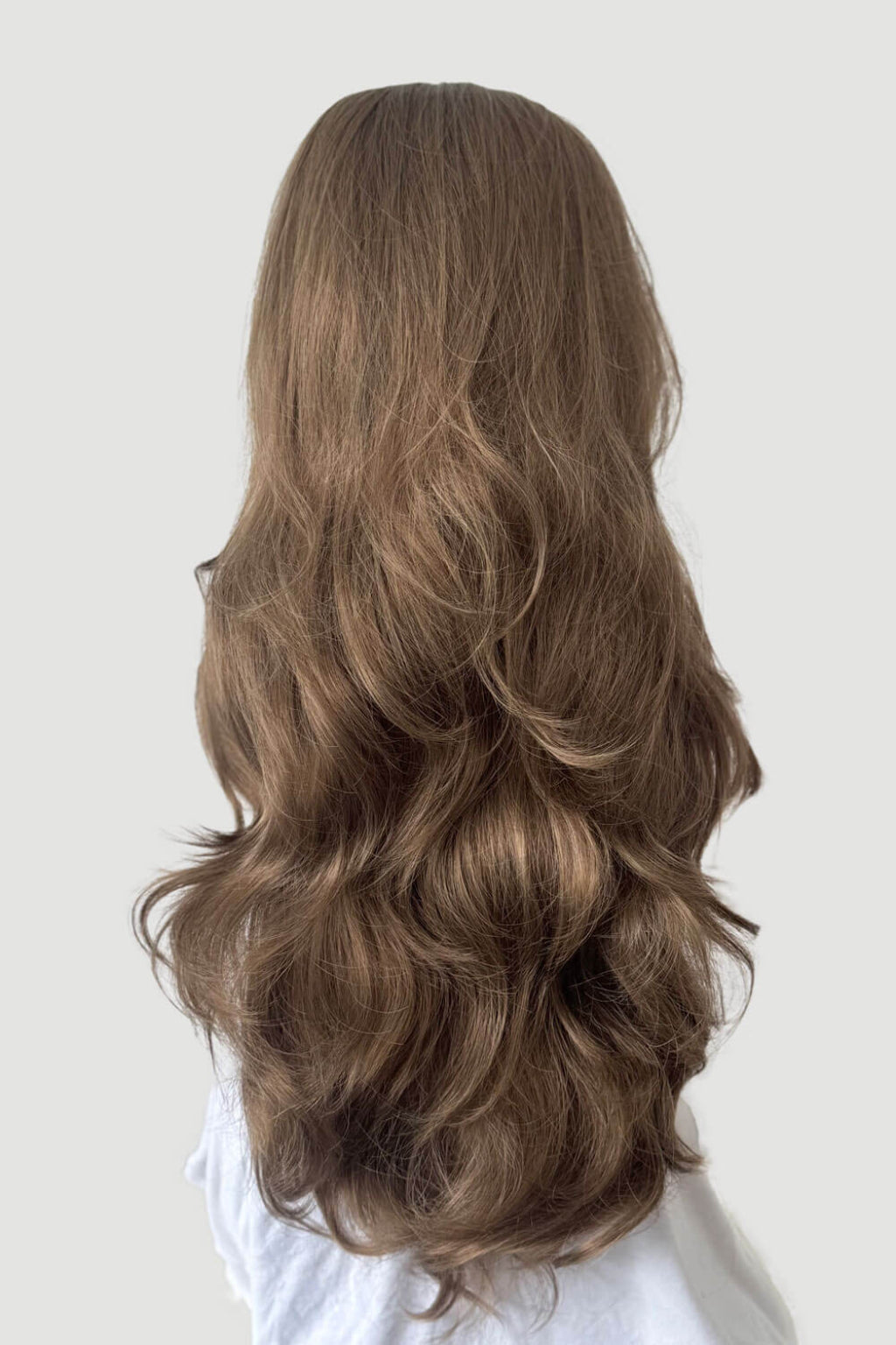 High crown long, wavy half wig and volume ring: Bardot brown 10-16-27