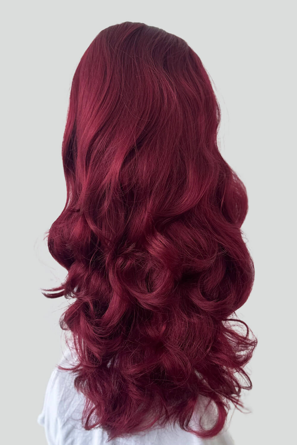 High crown long, wavy half wig and volume ring, cherry red: Bardot 39