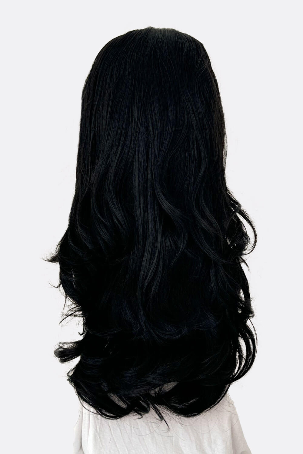 High crown long, wavy half wig and volume ring: Bardot black 1B