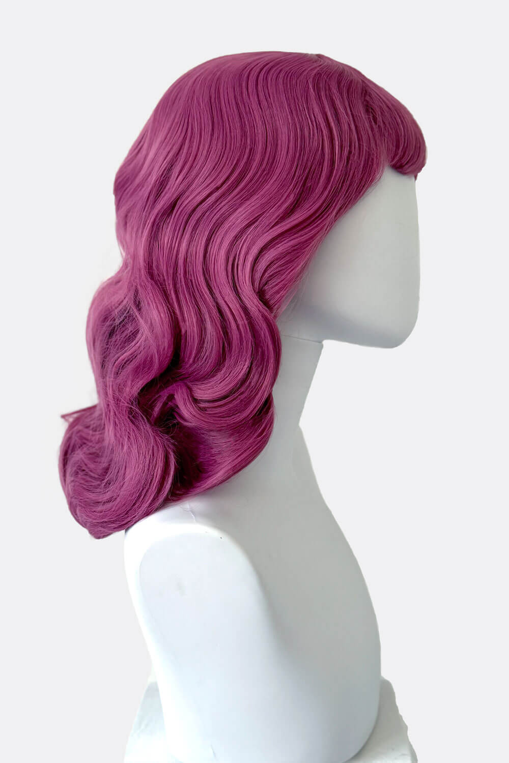 Pink pinup style wig, with finger waves and a short fringe, 1950s style: Stevie 2520J