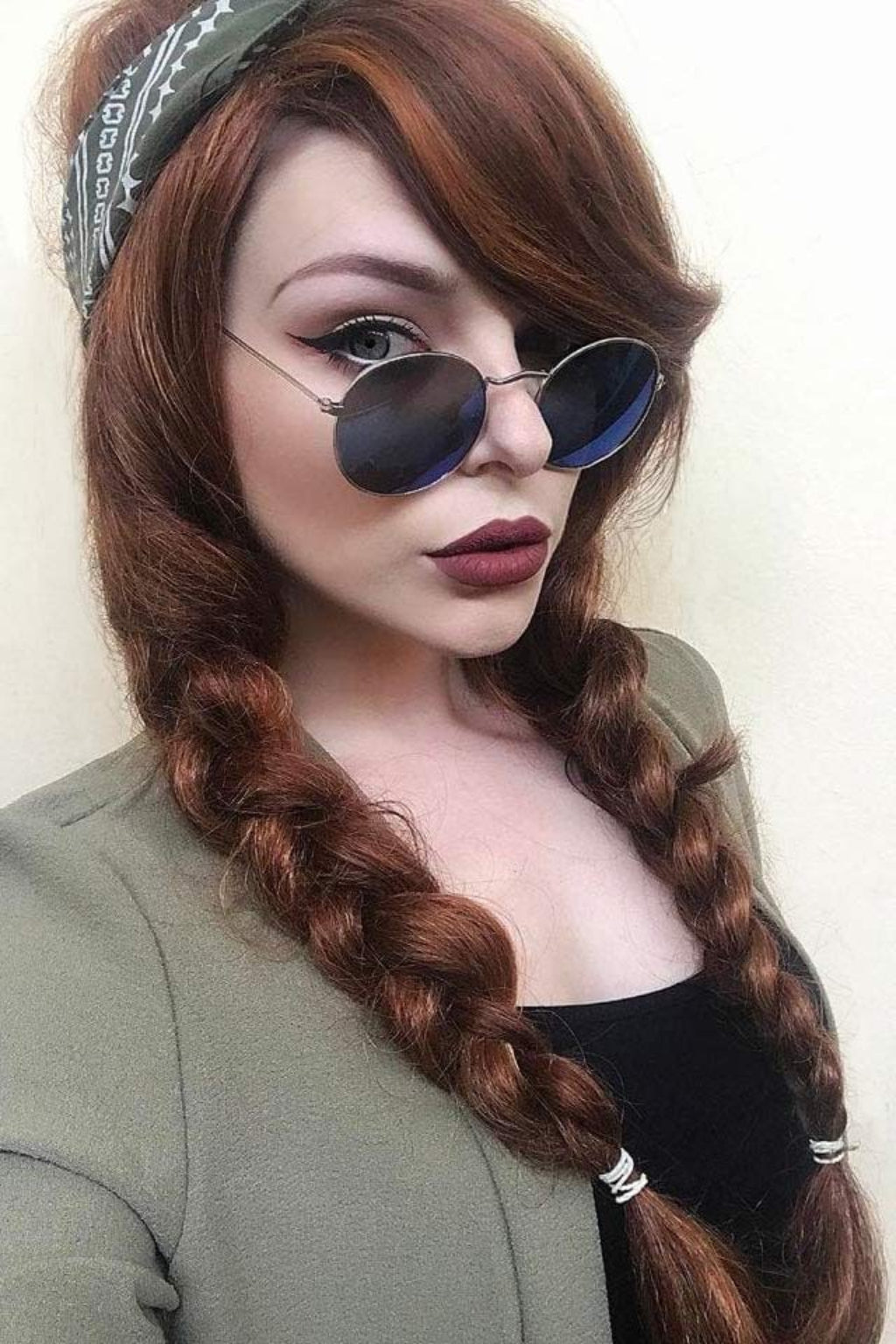 Red & auburn wig with blonde highlights, long: Freya