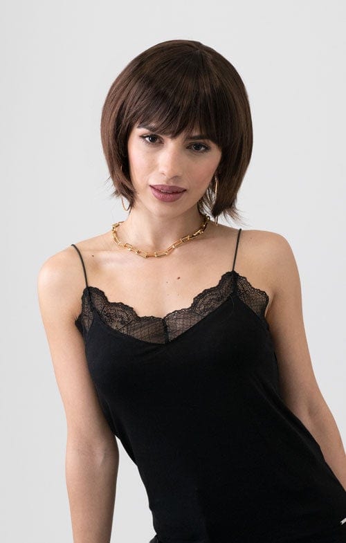 Dark brown pixie cut bob wig with reddish brown lowlights freeshipping - AnnabellesWigs