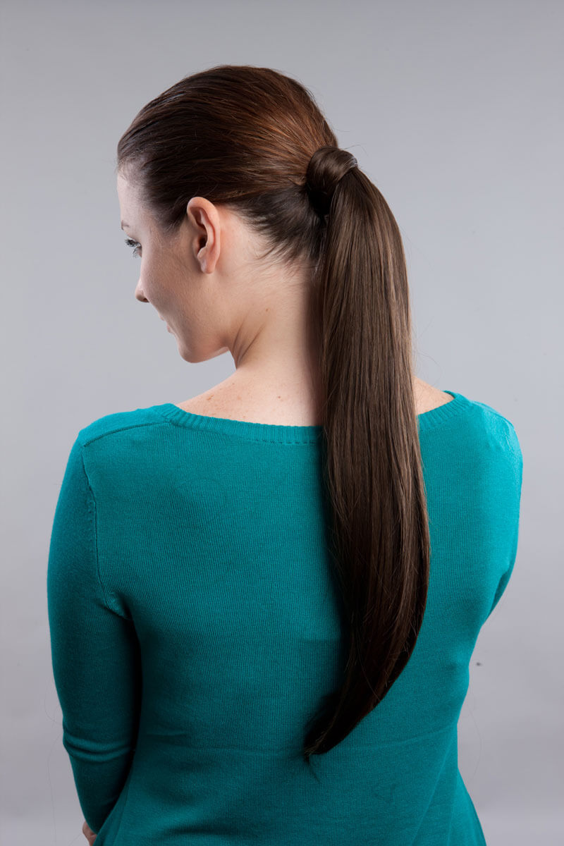 Long sleek ponytail extension with gentle, layered waves: Mali  mocha brown 10